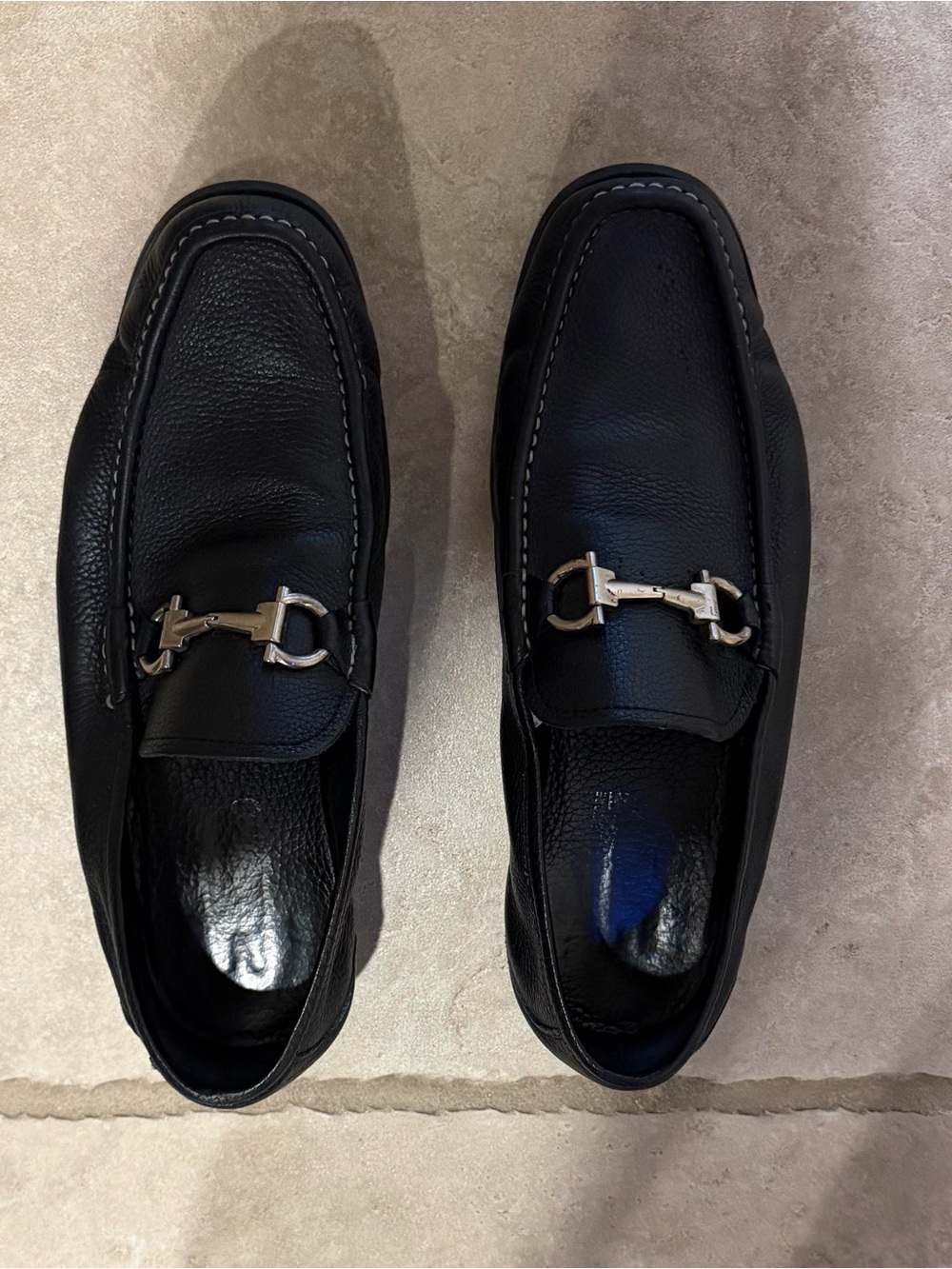 Salvatore Ferragamo Black Leather Bit Loafers with Silver Hardware